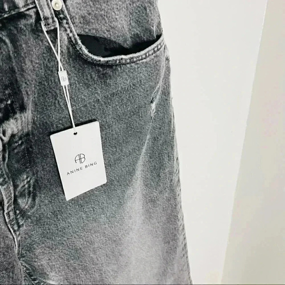 NEW Anine Bing Betty Jeans Dust Grey High Rise Relaxed Slim Fit Distressed Denim - Picture 5 of 9
